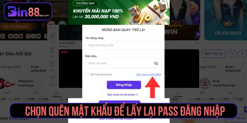 Hướng Dẫn Đăng Nhập BIN88 Nhanh, Thao Tác 1 Phút Quên mật khẩu đăng nhập vào web BIN88